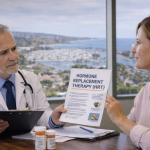 Doctor discussing hormone replacement therapy with patient in Dana Point